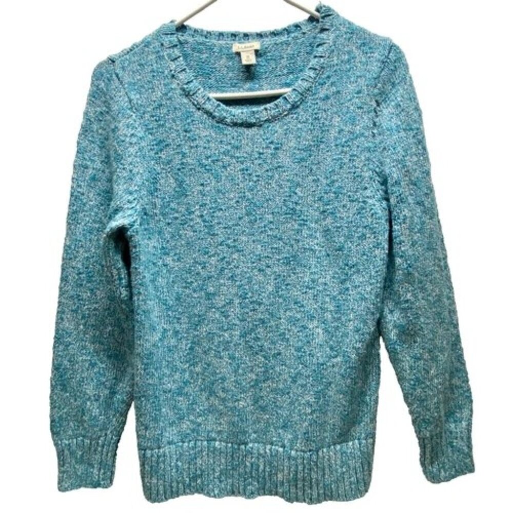 L.L. Bean Knit Sweater Women's Petite Medium PM Turquoise Marble Cotton Vintage